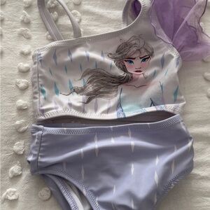 Purple and White Two-Piece Swimsuit with Character Print